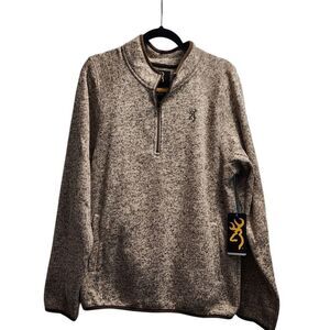 Browning Quarter Zip Fleece Pullover Outdoor Hunting Sweater Heathered‎ Gray M